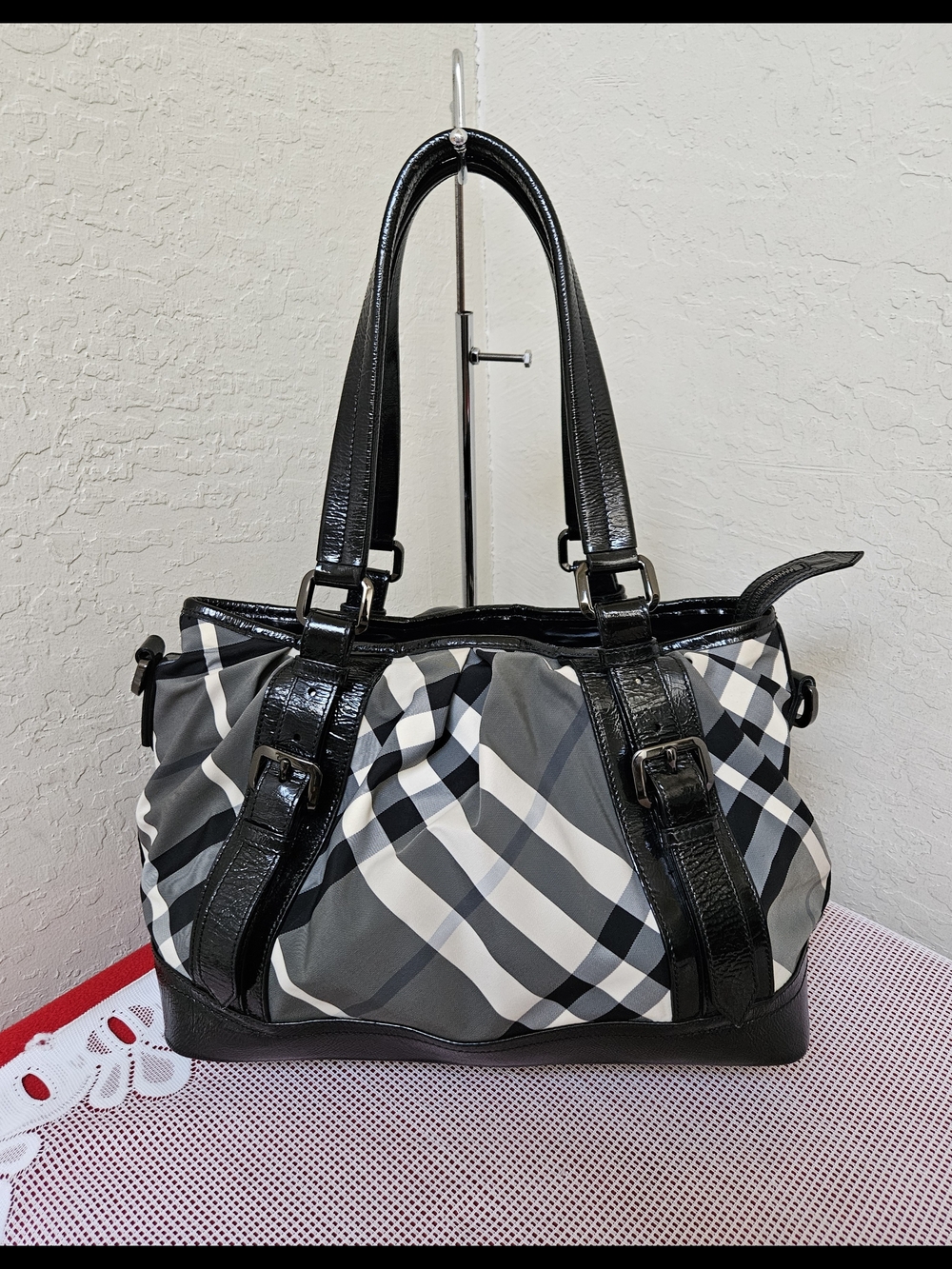 Burberry Nylon Leather No Long Strap Shoulder Bag AUTHENTIC